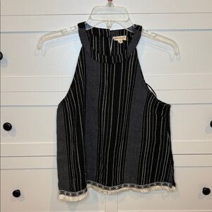 Hem & Thread high neck tank with embroidered fringe hem